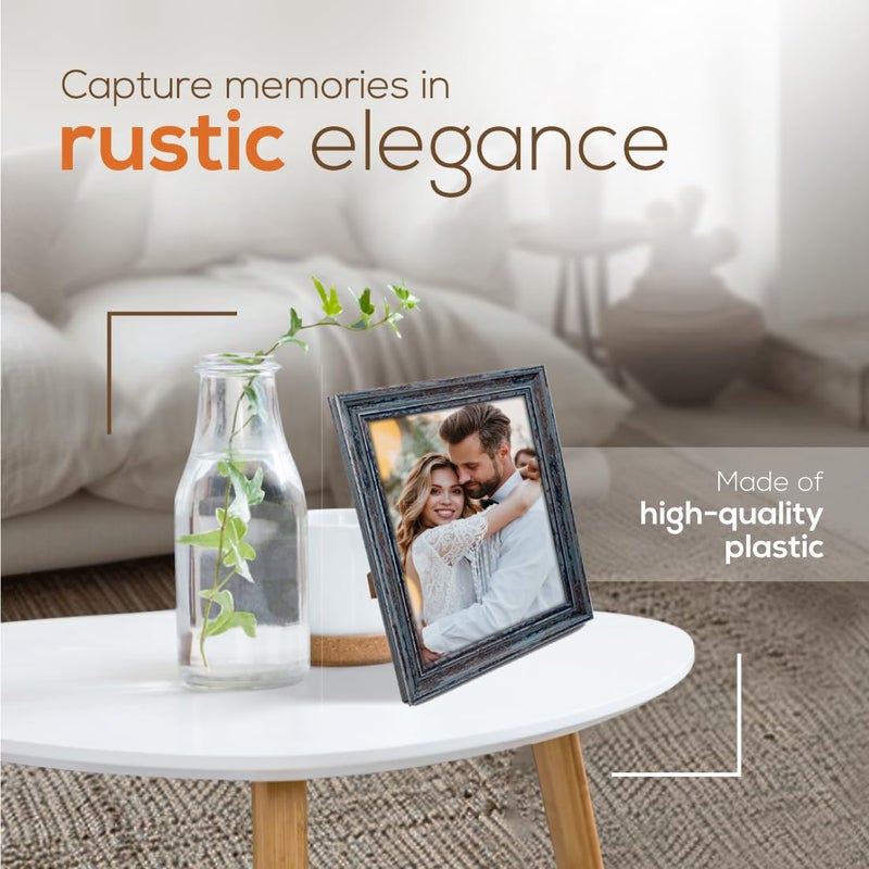 Truu Design Weathered Picture Frame, Distressed Wooden Look for Wall or Tabletop Display, Lightweight Photo Frame with Glass Cover, 8" x 10", Gray - Image 2
